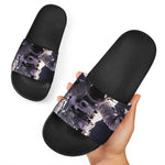 Astronaut Floating In Outer Space Print Black Slide Sandals