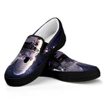 Astronaut Floating In Outer Space Print Black Slip On Shoes