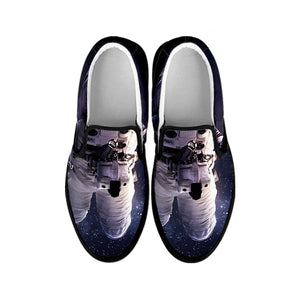 Astronaut Floating In Outer Space Print Black Slip On Shoes