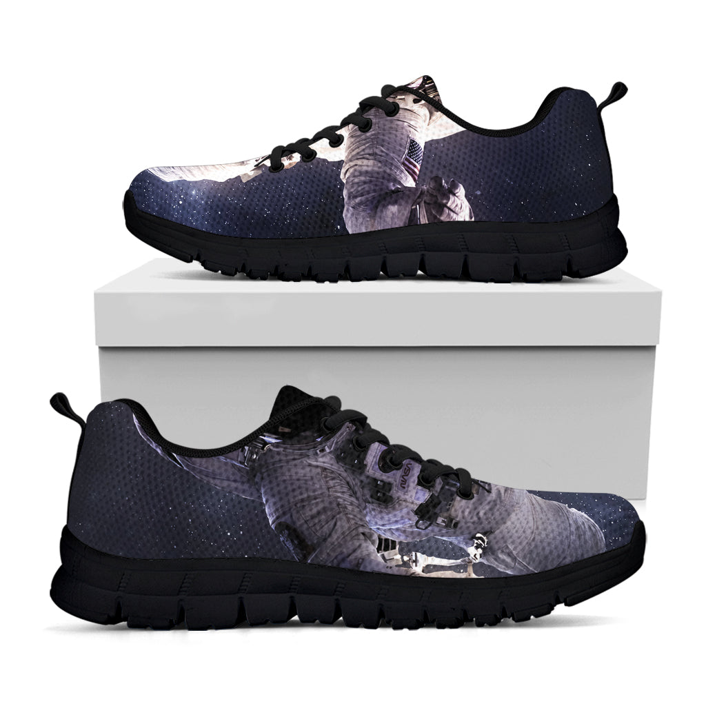 Astronaut Floating In Outer Space Print Black Sneakers