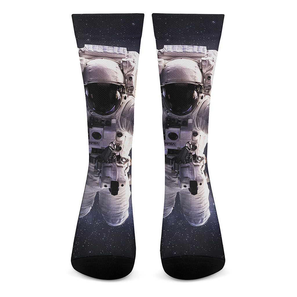 Astronaut Floating In Outer Space Print Crew Socks