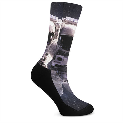 Astronaut Floating In Outer Space Print Crew Socks