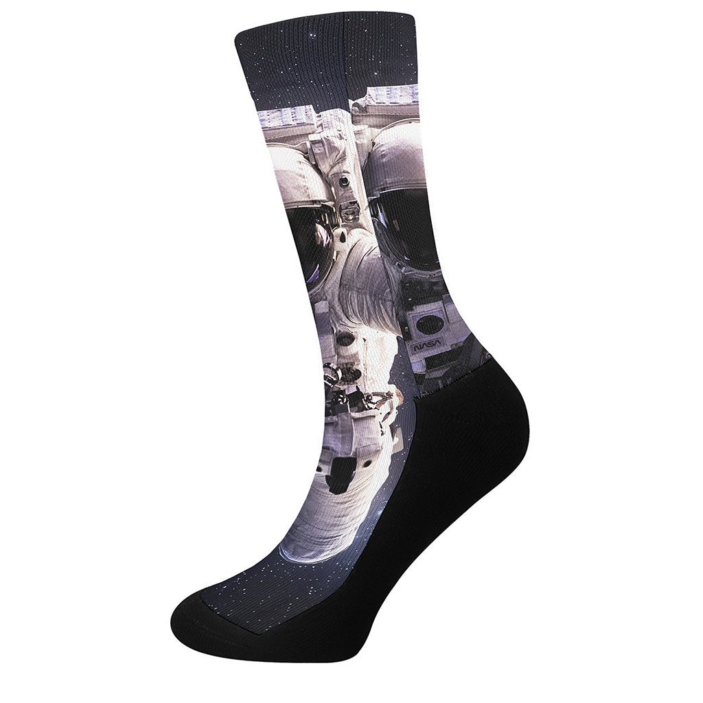 Astronaut Floating In Outer Space Print Crew Socks