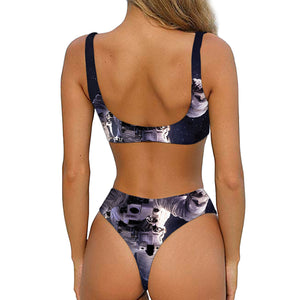 Astronaut Floating In Outer Space Print Front Bow Tie Bikini