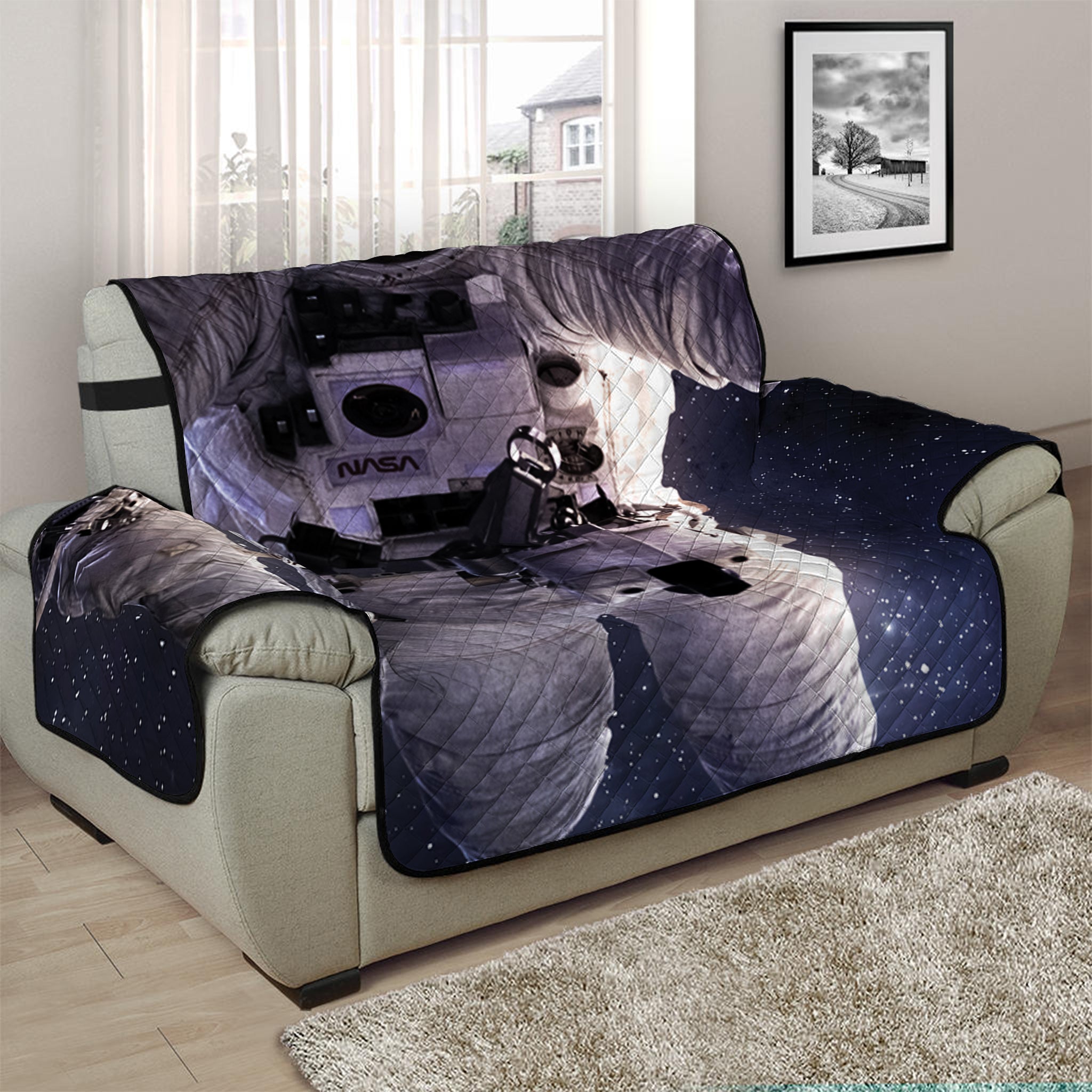 Astronaut Floating In Outer Space Print Half Sofa Protector