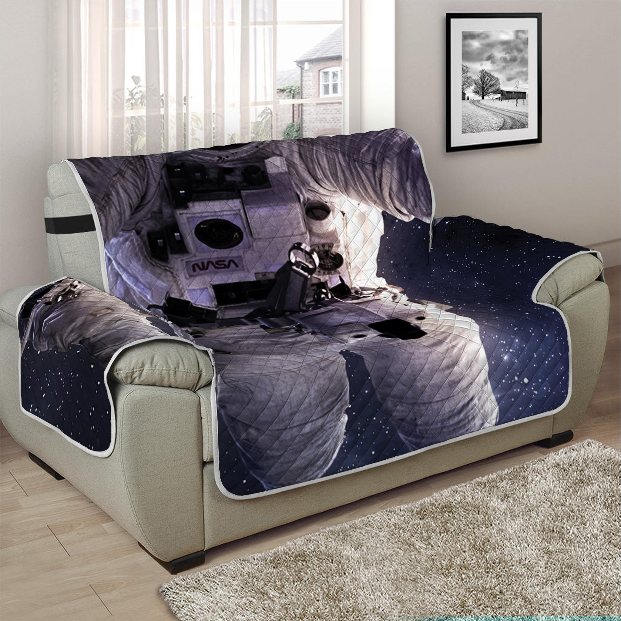 Astronaut Floating In Outer Space Print Half Sofa Protector