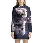 Astronaut Floating In Outer Space Print Hoodie Dress