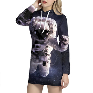 Astronaut Floating In Outer Space Print Hoodie Dress