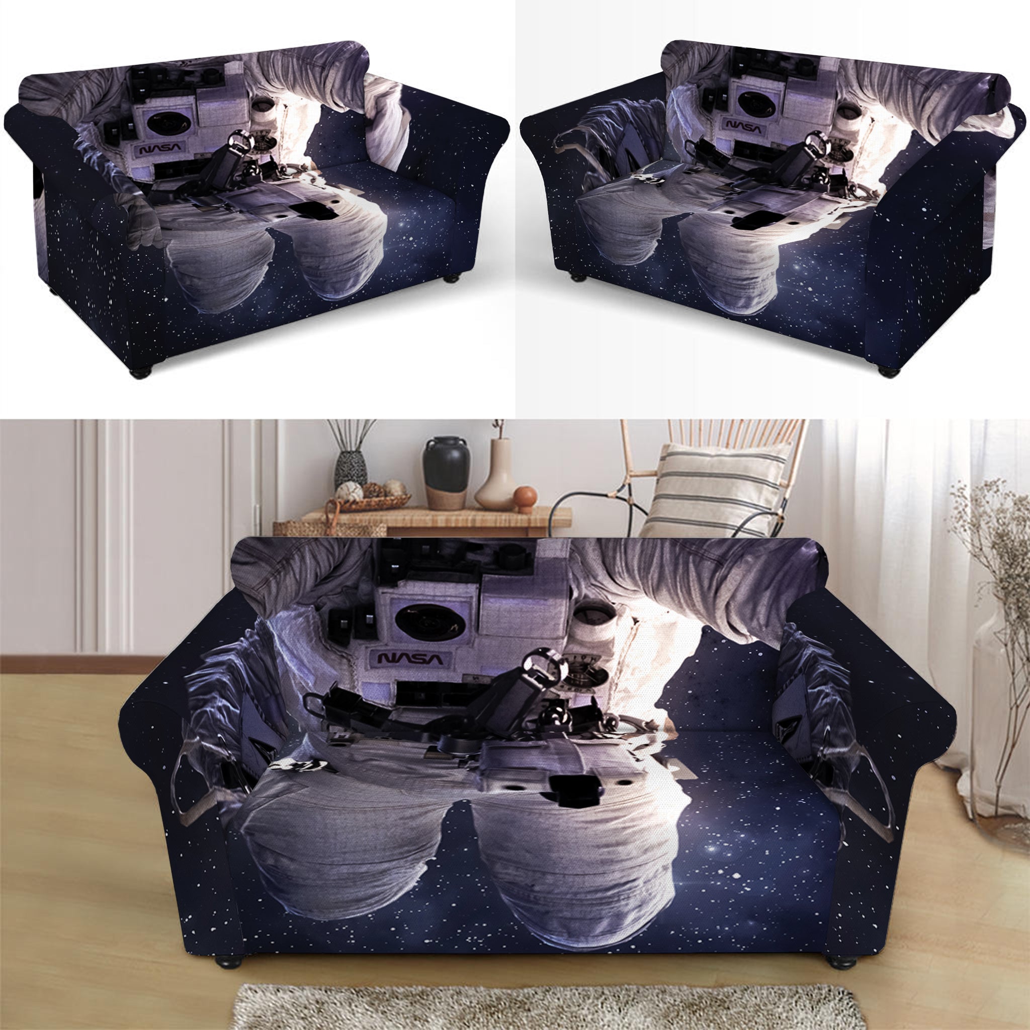 Astronaut Floating In Outer Space Print Loveseat Slipcover