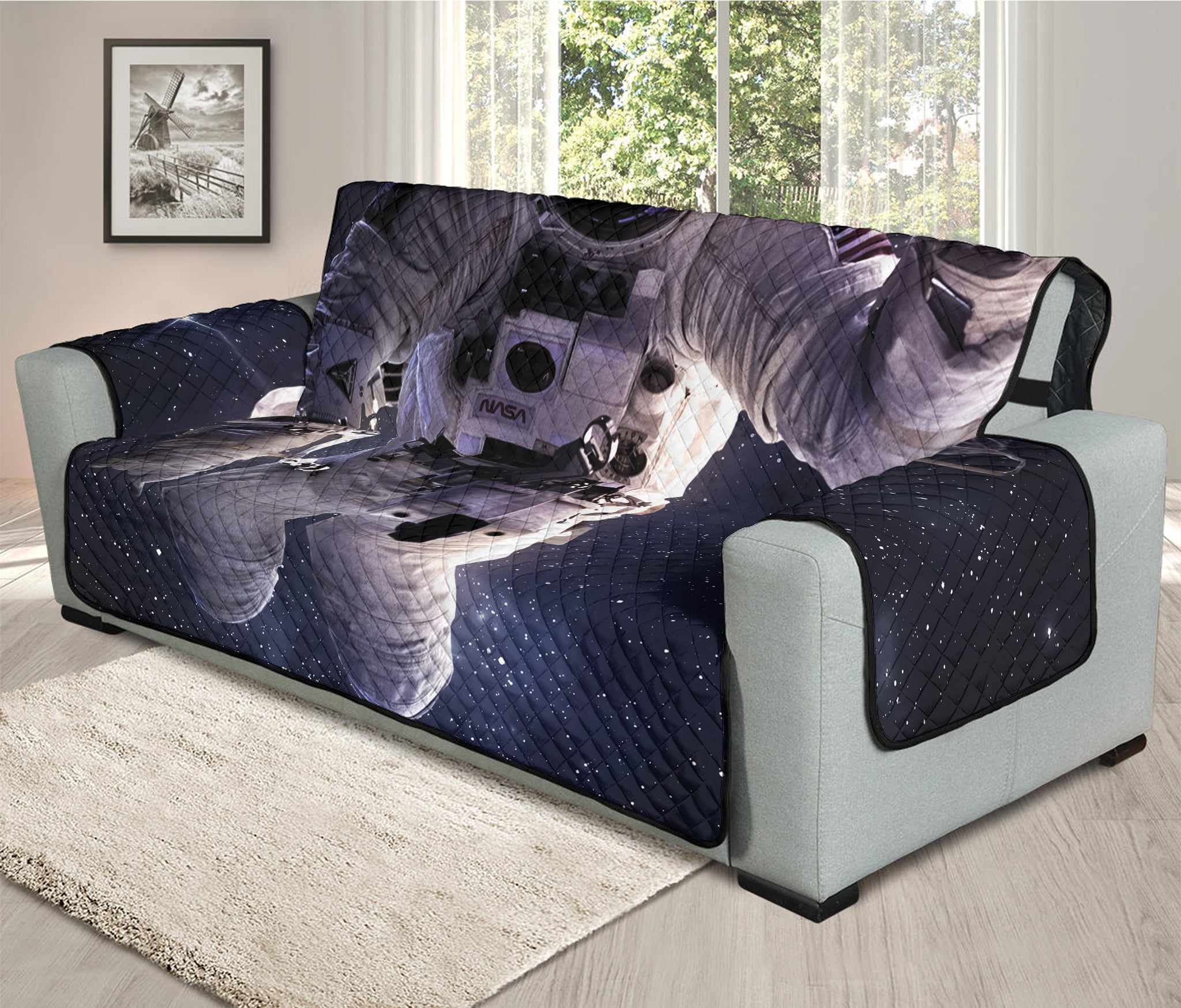 Astronaut Floating In Outer Space Print Oversized Sofa Protector