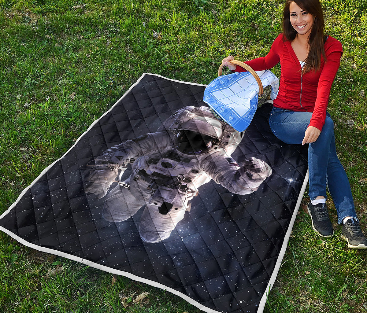 Astronaut Floating In Outer Space Print Quilt