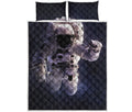 Astronaut Floating In Outer Space Print Quilt Bed Set