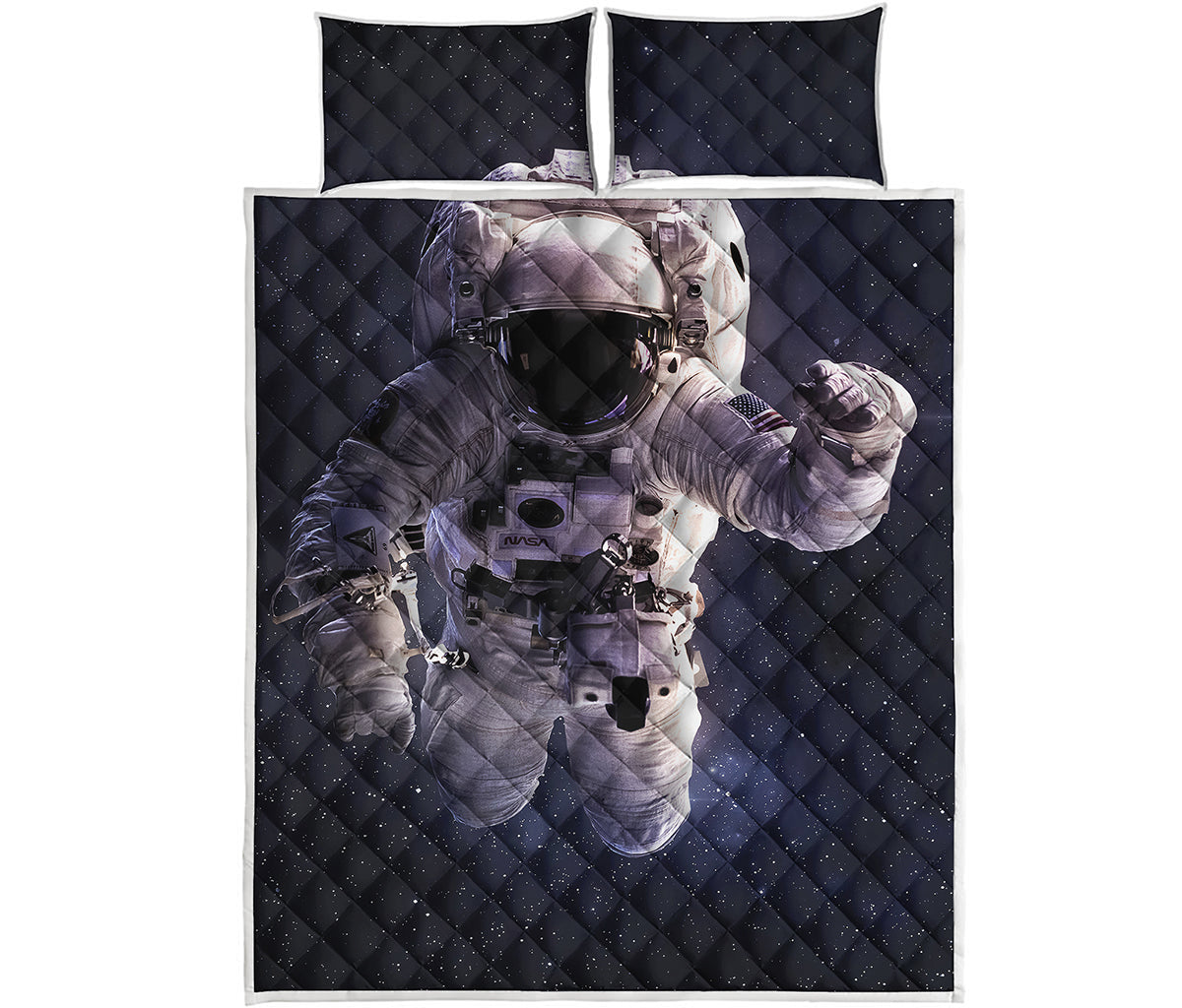 Astronaut Floating In Outer Space Print Quilt Bed Set