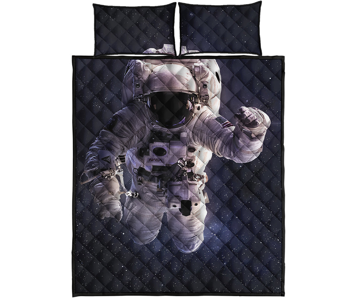 Astronaut Floating In Outer Space Print Quilt Bed Set