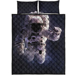 Astronaut Floating In Outer Space Print Quilt Bed Set