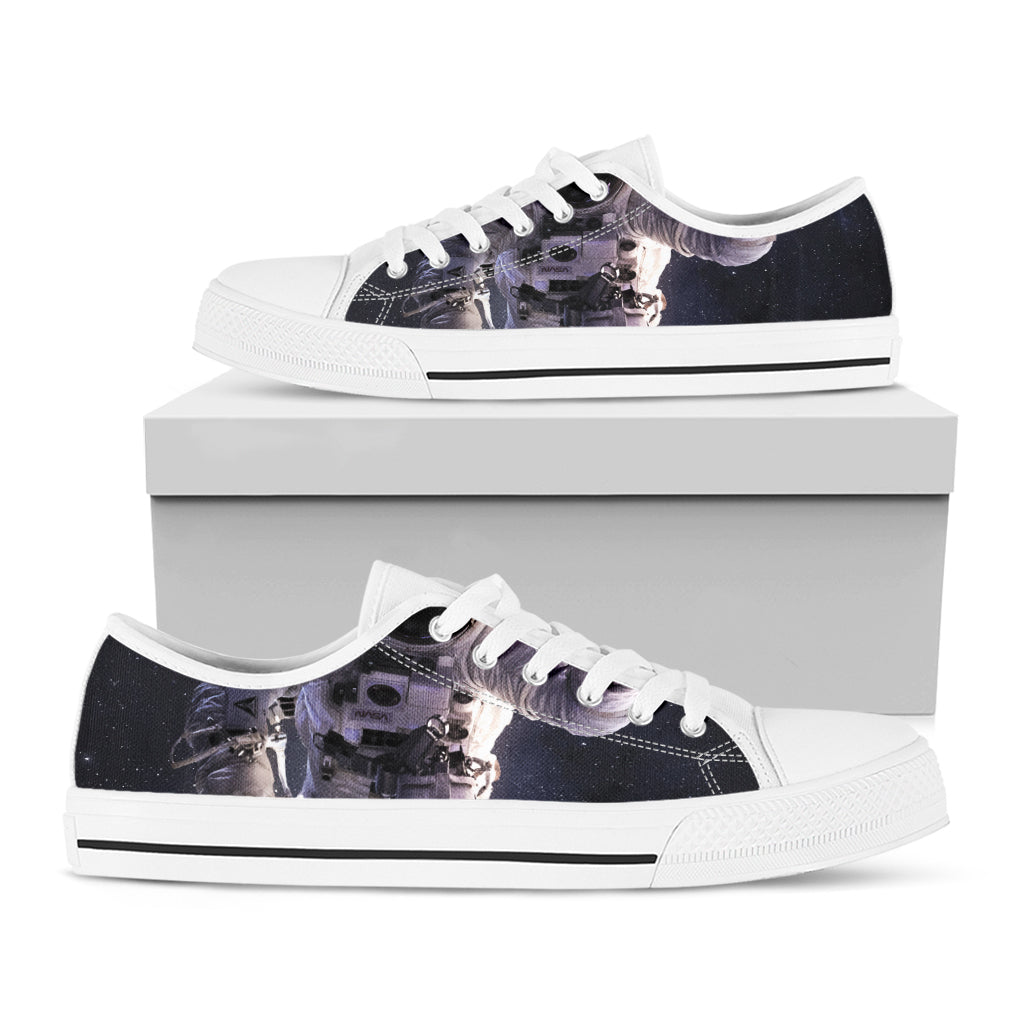 Astronaut Floating In Outer Space Print White Low Top Shoes