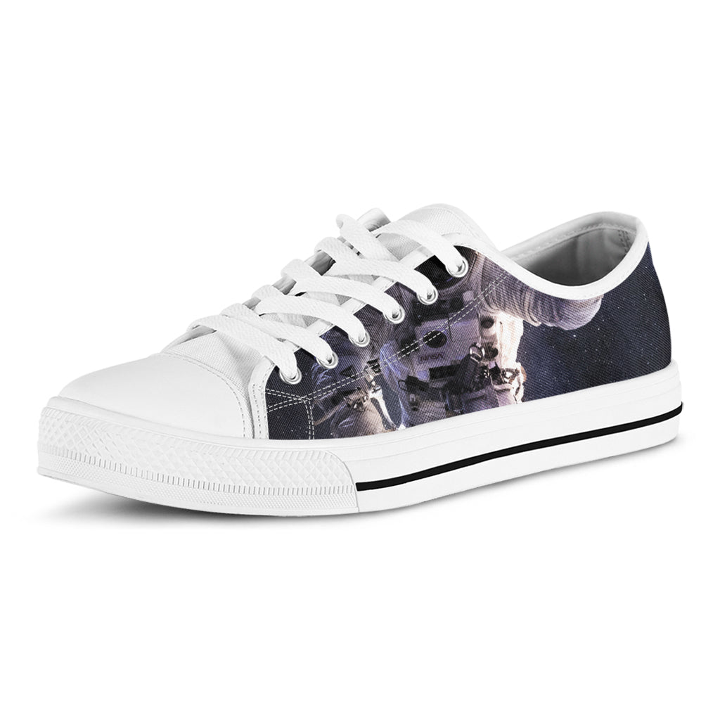 Astronaut Floating In Outer Space Print White Low Top Shoes