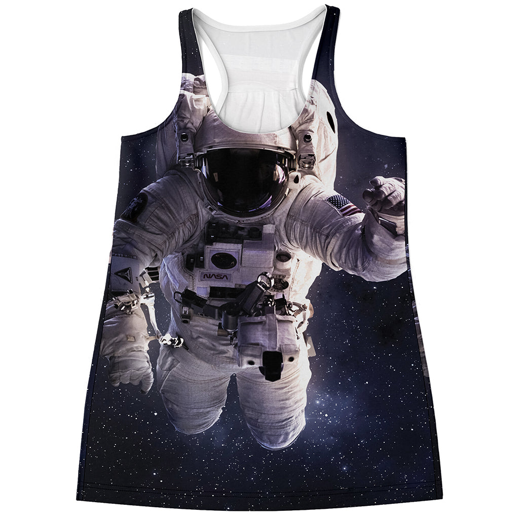 Astronaut Floating In Outer Space Print Women's Racerback Tank Top