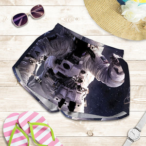 Astronaut Floating In Outer Space Print Women's Shorts