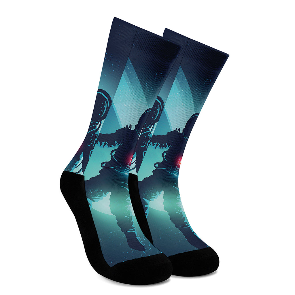 Astronaut Floating Through Space Print Crew Socks