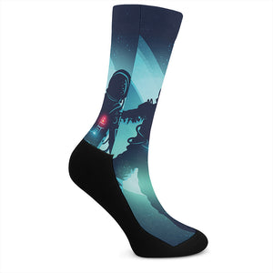 Astronaut Floating Through Space Print Crew Socks