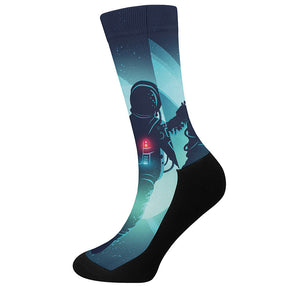 Astronaut Floating Through Space Print Crew Socks