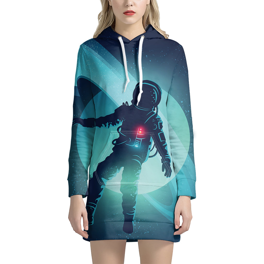 Astronaut Floating Through Space Print Hoodie Dress