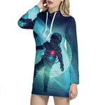 Astronaut Floating Through Space Print Hoodie Dress