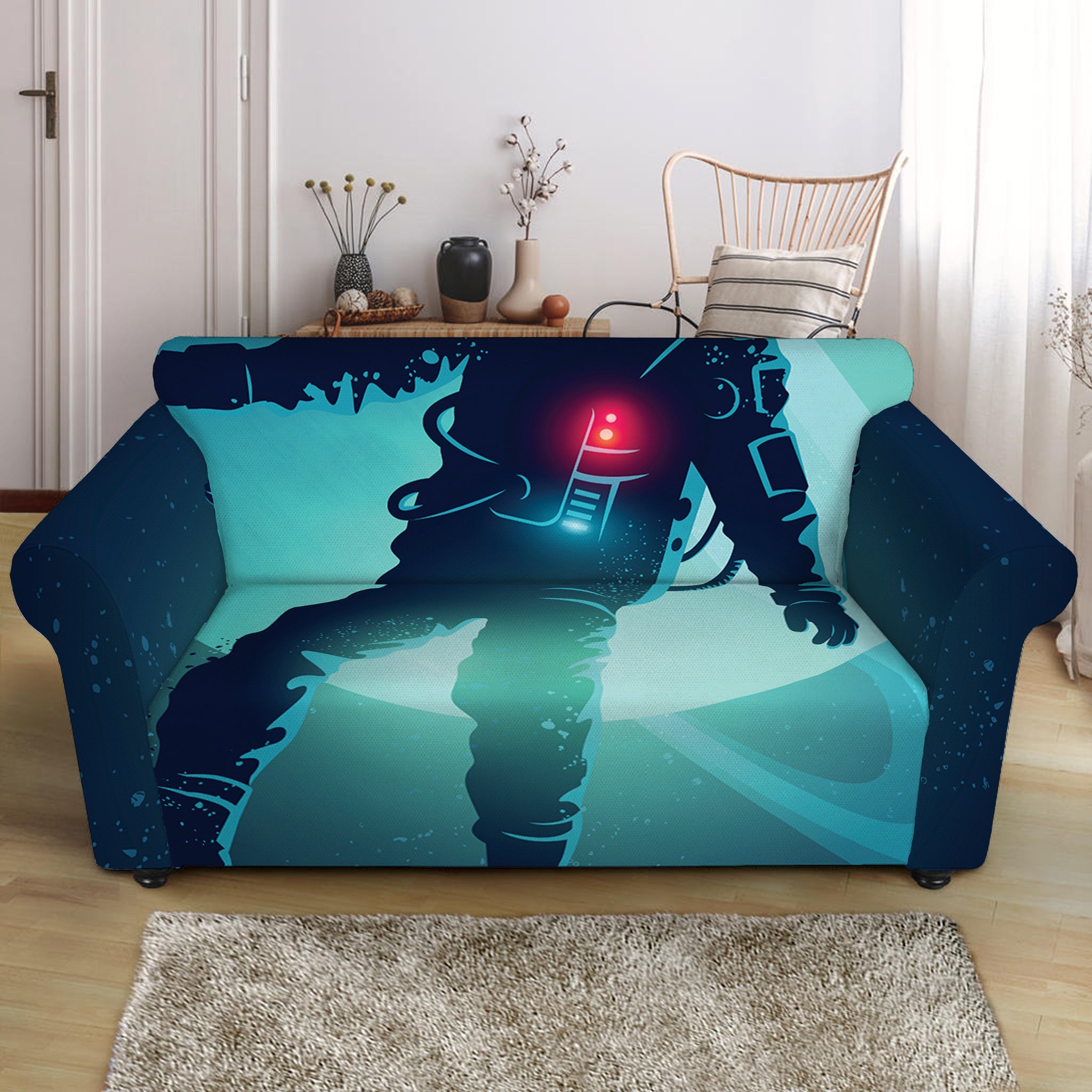 Astronaut Floating Through Space Print Loveseat Slipcover