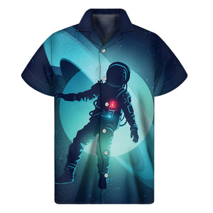 Astronaut Floating Through Space Print Men's Short Sleeve Shirt