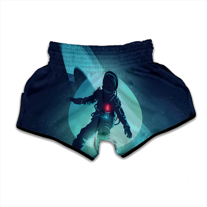 Astronaut Floating Through Space Print Muay Thai Boxing Shorts