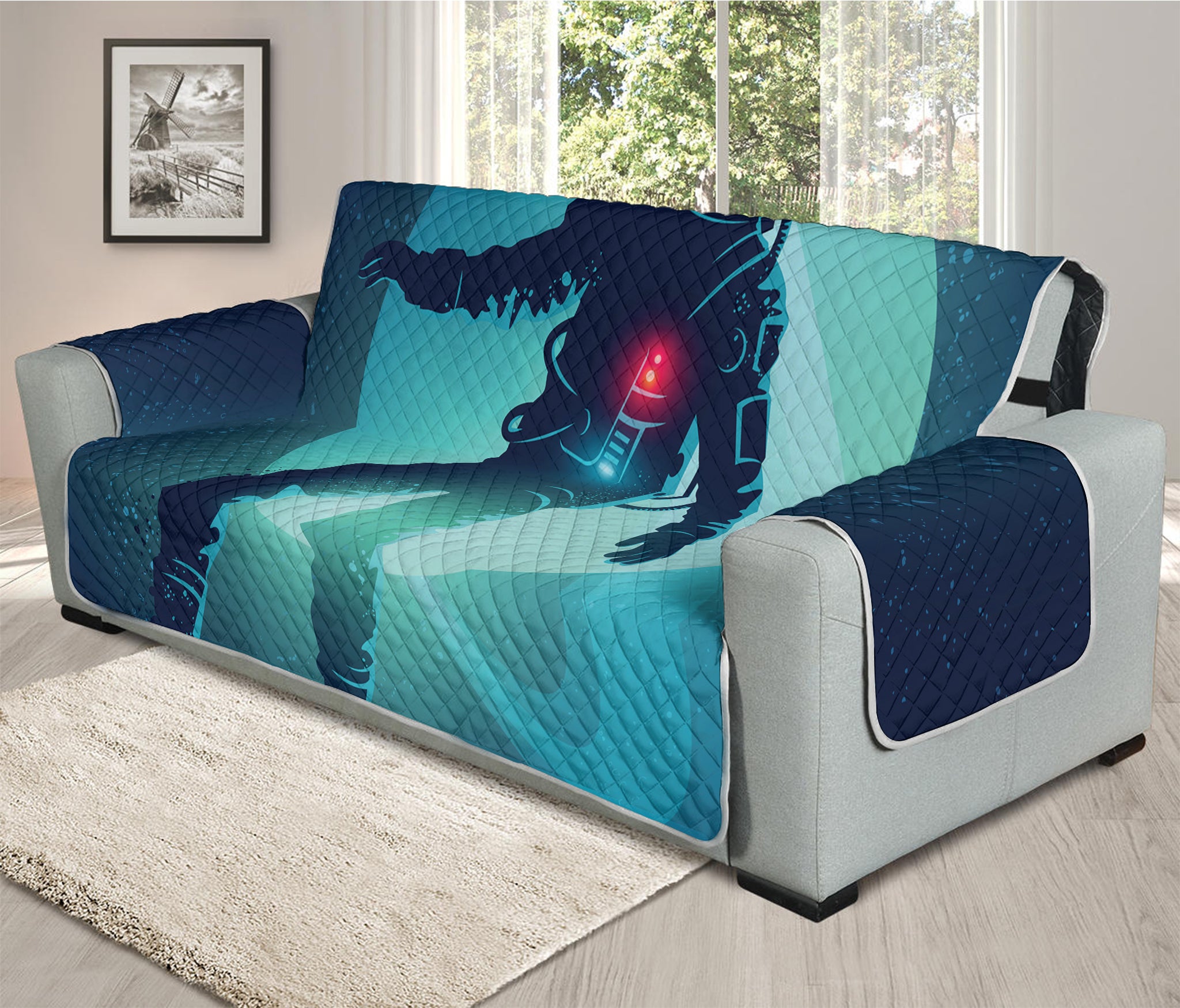 Astronaut Floating Through Space Print Oversized Sofa Protector