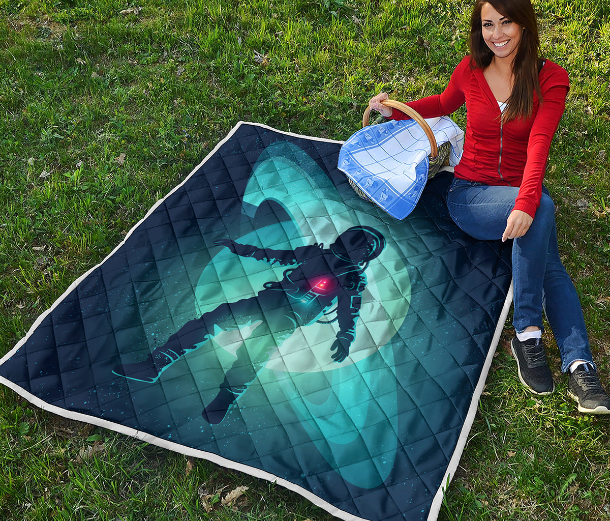 Astronaut Floating Through Space Print Quilt