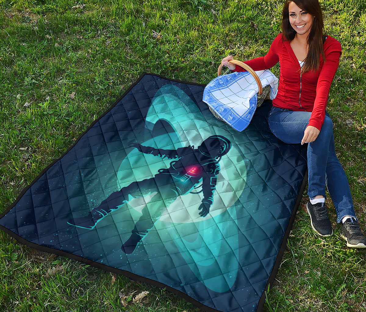 Astronaut Floating Through Space Print Quilt