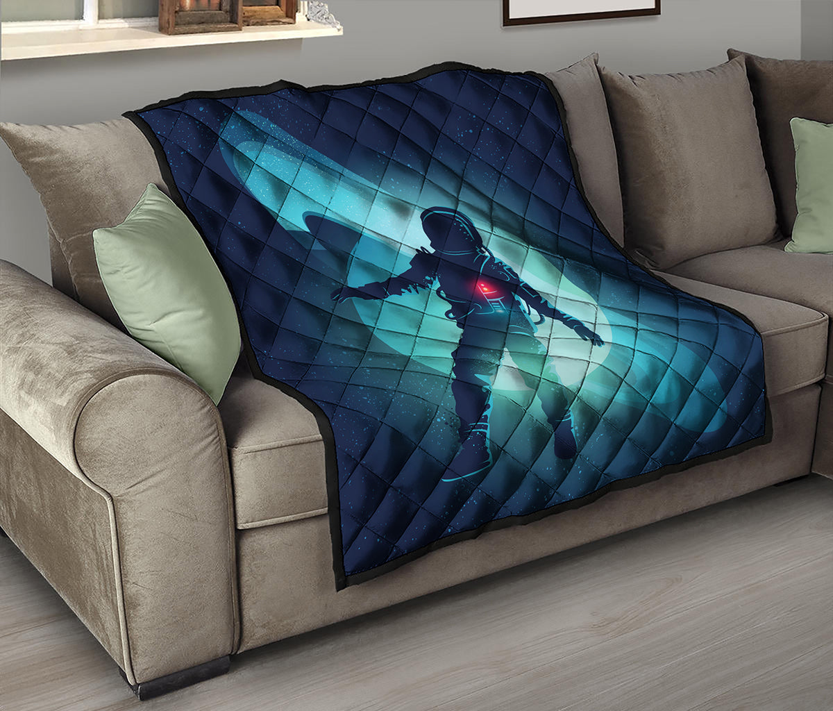 Astronaut Floating Through Space Print Quilt