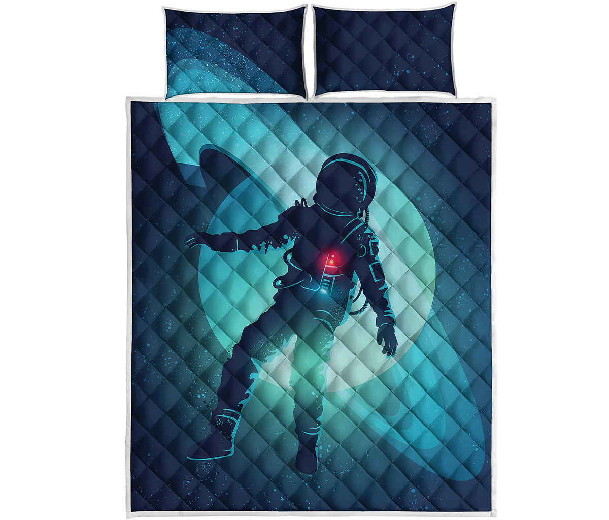 Astronaut Floating Through Space Print Quilt Bed Set