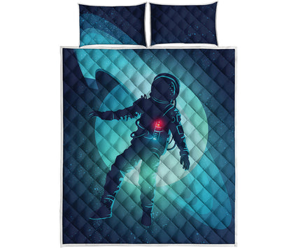 Astronaut Floating Through Space Print Quilt Bed Set
