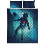 Astronaut Floating Through Space Print Quilt Bed Set