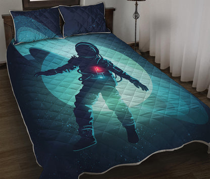 Astronaut Floating Through Space Print Quilt Bed Set