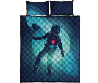 Astronaut Floating Through Space Print Quilt Bed Set