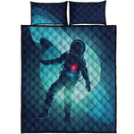 Astronaut Floating Through Space Print Quilt Bed Set