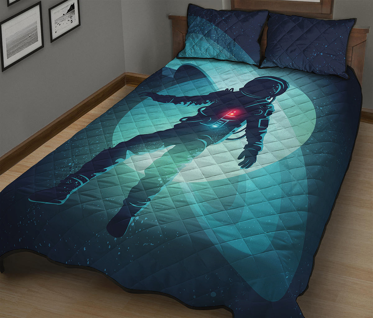 Astronaut Floating Through Space Print Quilt Bed Set