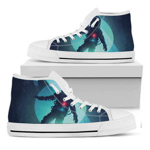 Astronaut Floating Through Space Print White High Top Shoes