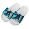 Astronaut Floating Through Space Print White Slide Sandals