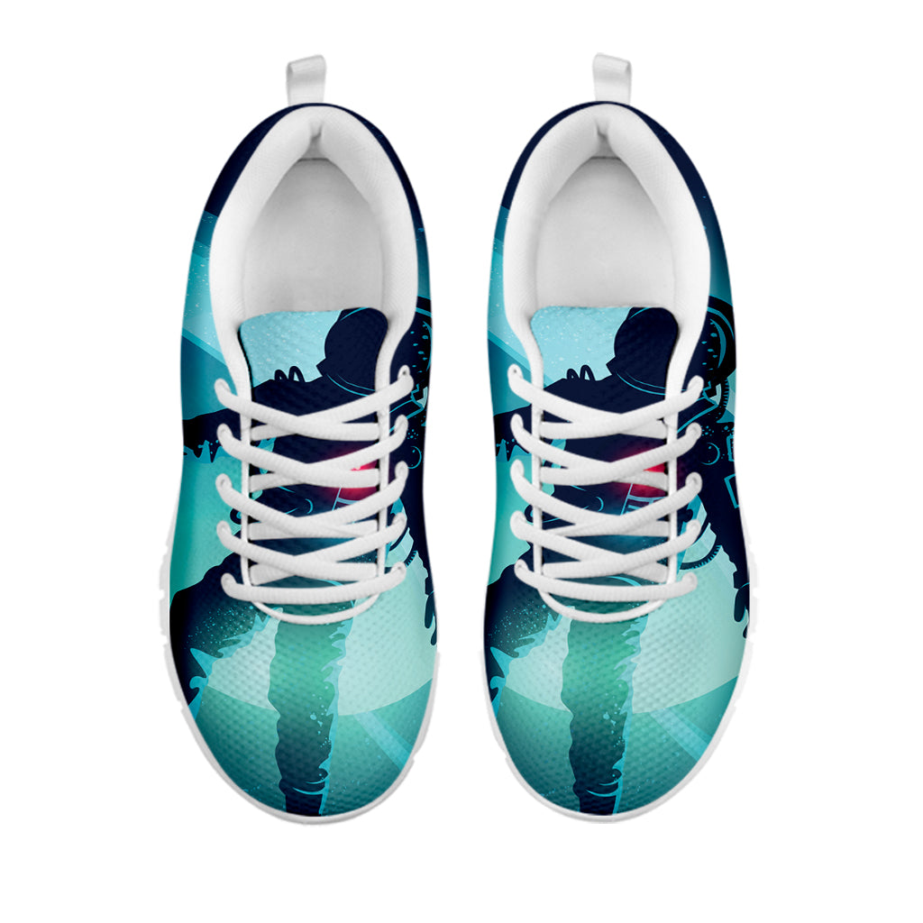 Astronaut Floating Through Space Print White Sneakers