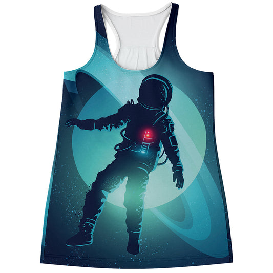 Astronaut Floating Through Space Print Women's Racerback Tank Top