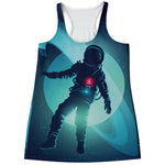 Astronaut Floating Through Space Print Women's Racerback Tank Top