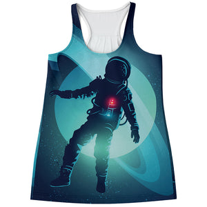 Astronaut Floating Through Space Print Women's Racerback Tank Top