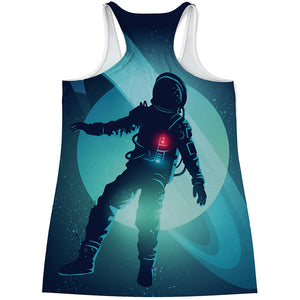 Astronaut Floating Through Space Print Women's Racerback Tank Top