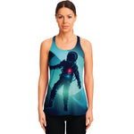 Astronaut Floating Through Space Print Women's Racerback Tank Top